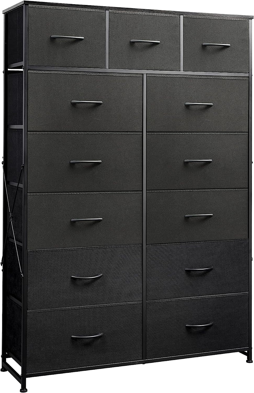 Tall Dresser for Bedroom with 13 Drawers, Storage Dresser Organizer Unit, Fabric Dresser for Bedroom, Closet, Chest of Drawers with Fabric Bins, Steel Frame, Wood Top, Charcoal Black-0