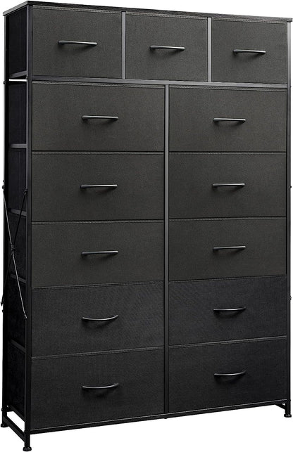 Tall Dresser for Bedroom with 13 Drawers, Storage Dresser Organizer Unit, Fabric Dresser for Bedroom, Closet, Chest of Drawers with Fabric Bins, Steel Frame, Wood Top, Charcoal Black-0