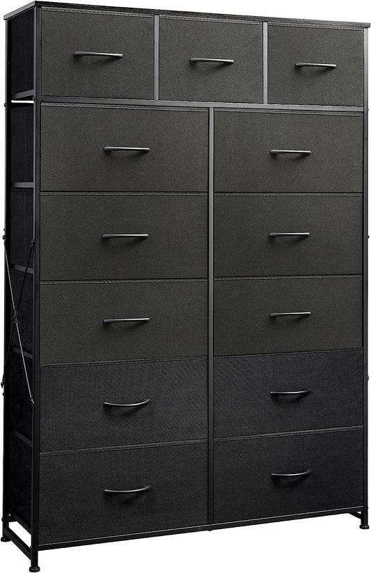 Tall Dresser for Bedroom with 13 Drawers, Storage Dresser Organizer Unit, Fabric Dresser for Bedroom, Closet, Chest of Drawers with Fabric Bins, Steel Frame, Wood Top, Charcoal Black-0