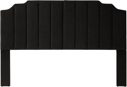 Elegant Black Velvet Tufted King Upholstered Headboard-2