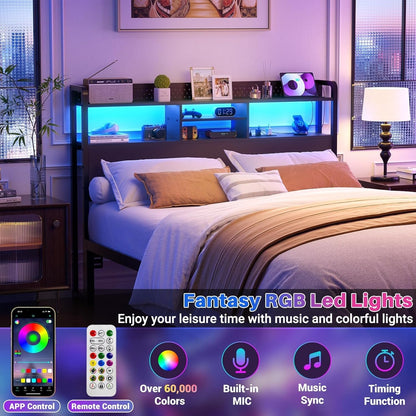 Queen Size Headboard with USB Ports and LED Light-3