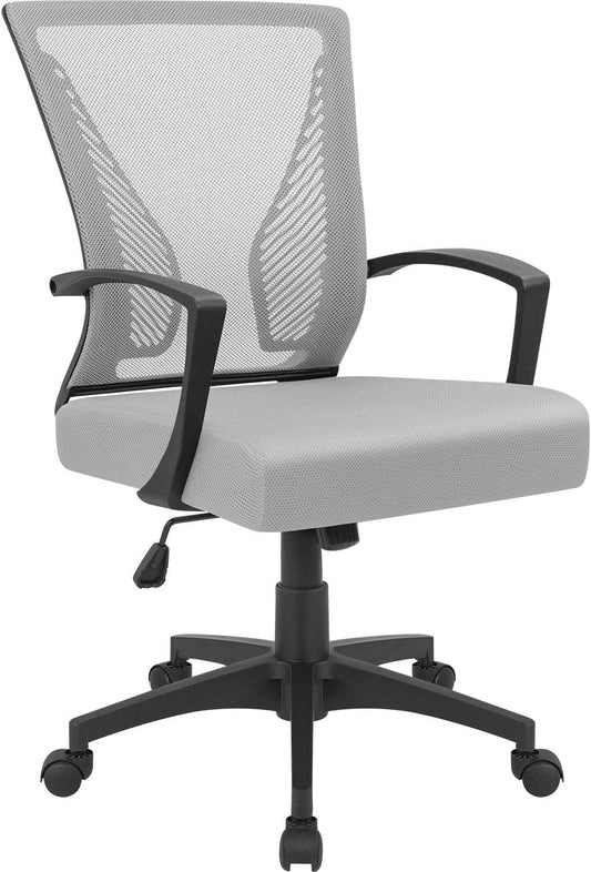 Office Chair Mid Back Swivel Lumbar Support Desk Chair, Computer Ergonomic Mesh Chair with Armrest (Gray)-0