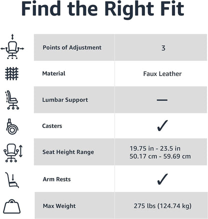 Classic Puresoft PU Padded Mid-Back Height Adjustable Office Computer Desk Chair with Armrest, 26"D X 23.75"W X 42"H, Black-4