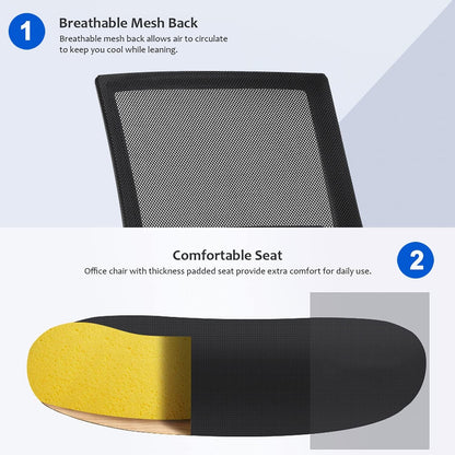 Office Chair Ergonomic Desk Chair Mid-Back Mesh Computer Chair Lumbar Support Comfortable Executive Adjustable Rolling Swivel Task Chair with Armrests,Black-3