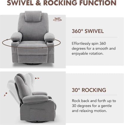 Swivel Recliner with Heat and Massage-2