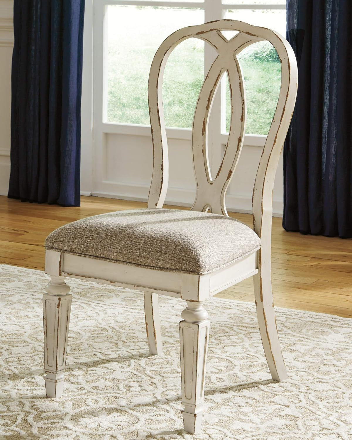 Realyn French Country Ribbon Back Dining Chair, 2 Count, Chipped White-1