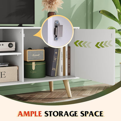 TV Stand for 55 Inch Tvs, Entertainment Center with Storage Cabinet, Mid-Century TV Stands for Living Room and Bedroom, 50" TV Console, White-3