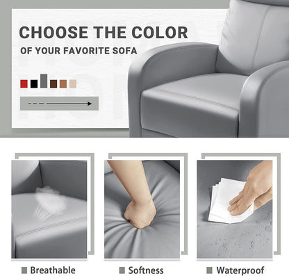 Padded Leather Recliner Club Chair (Gray)-4