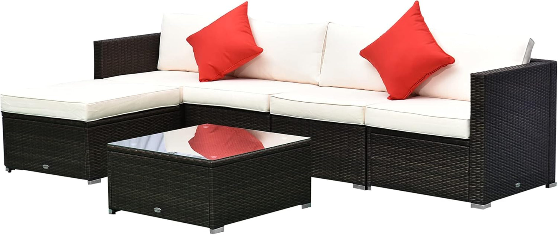 Six Piece Outdoor Wicker Sectional Sofa Set with Ottoman-0