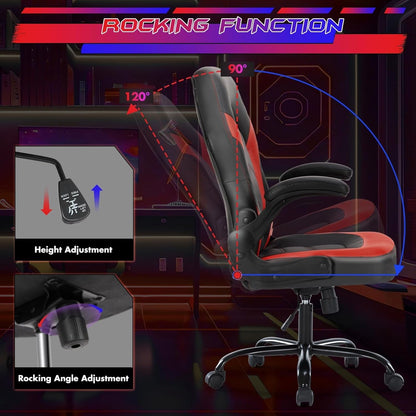 Black Red Gaming Chair, Leather, Flip-Up Arms, Swivel-3