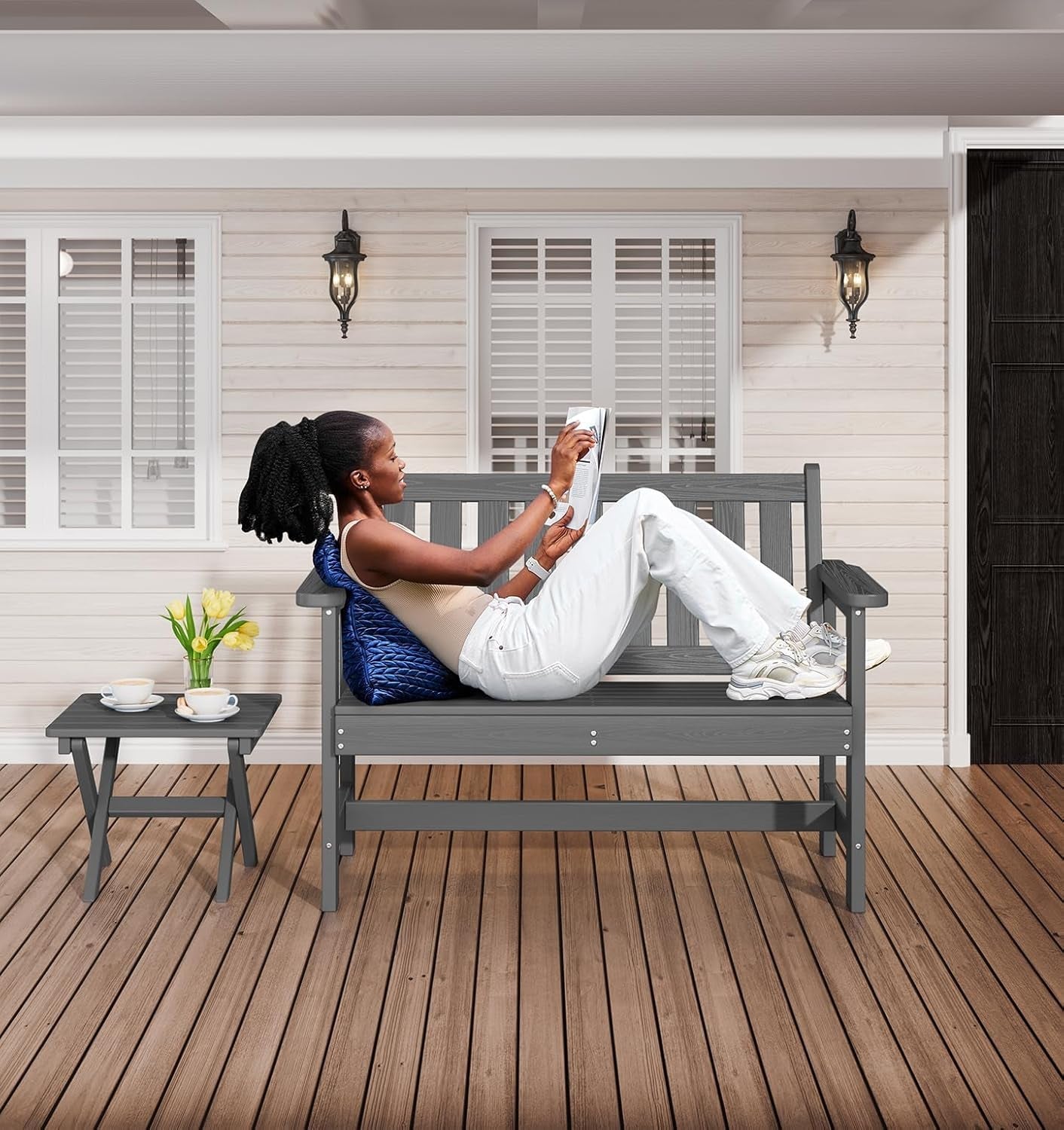 Weatherproof Two-Person Outdoor Bench With High Weight Capacity-1