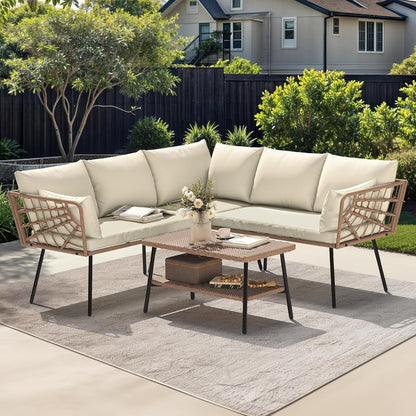 L Shape Outdoor Couch Set with Thick Cushions-0