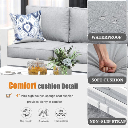 5 Piece Modern Aluminum Patio Furniture Set with Fire Pit Table, Outdoor Patio Sectional Conversation Metal Seating Sets with Olefin Cushion-2