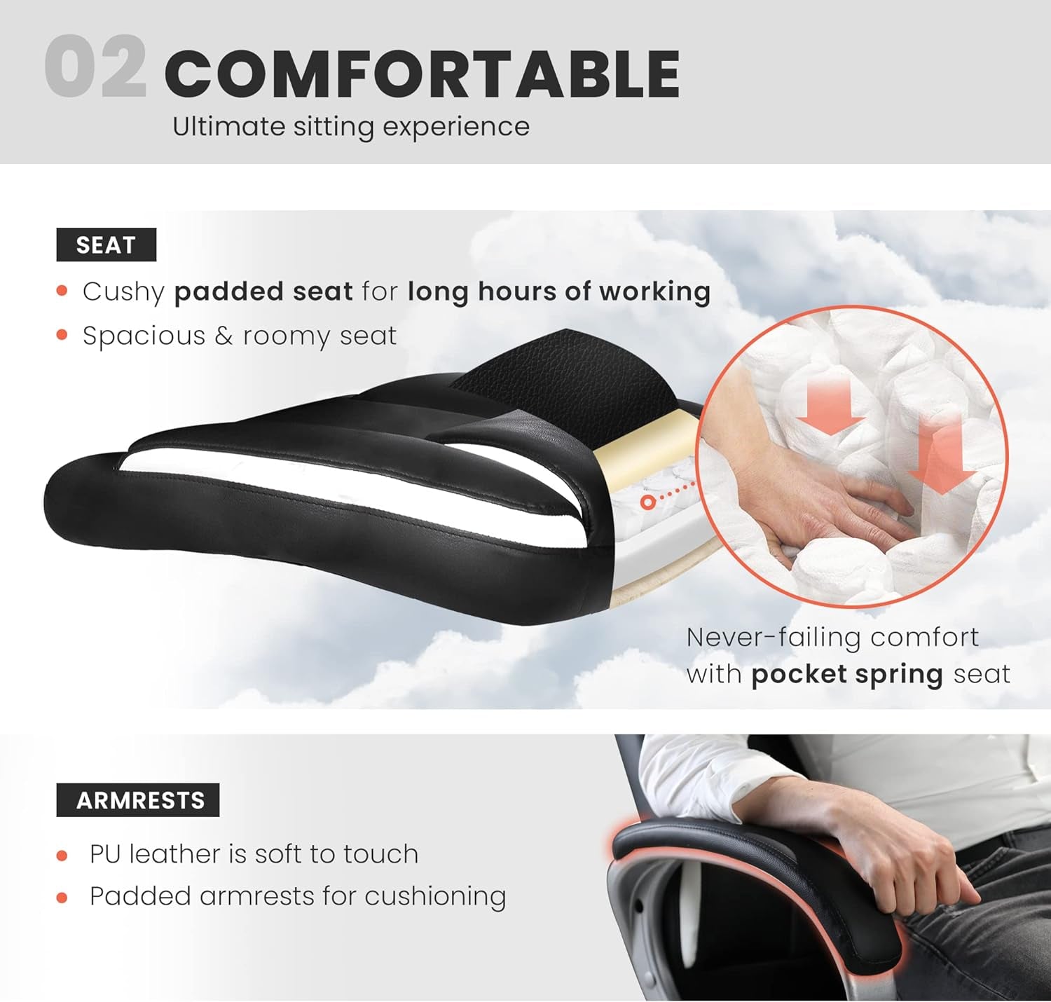 Office Chair Computer Desk Chair Gaming - Ergonomic High Back Cushion Lumbar Support with Wheels Comfortable Black Leather Racing Seat Adjustable Swivel Rolling Home Executive-4