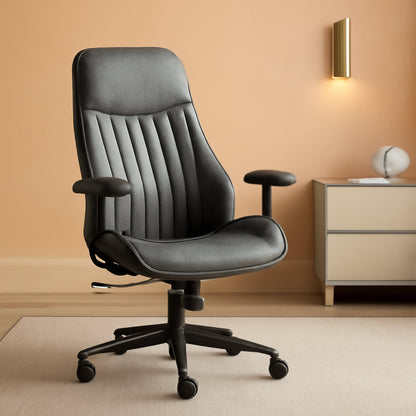 Ergonomic Home Office Chair, Mid-Century Modern Leather Chair with Lumbar Support, High Back Swivel Rolling Executive Chair, Comfy Task Computer Desk Chair (Dark Grey, Suede Leather)-0