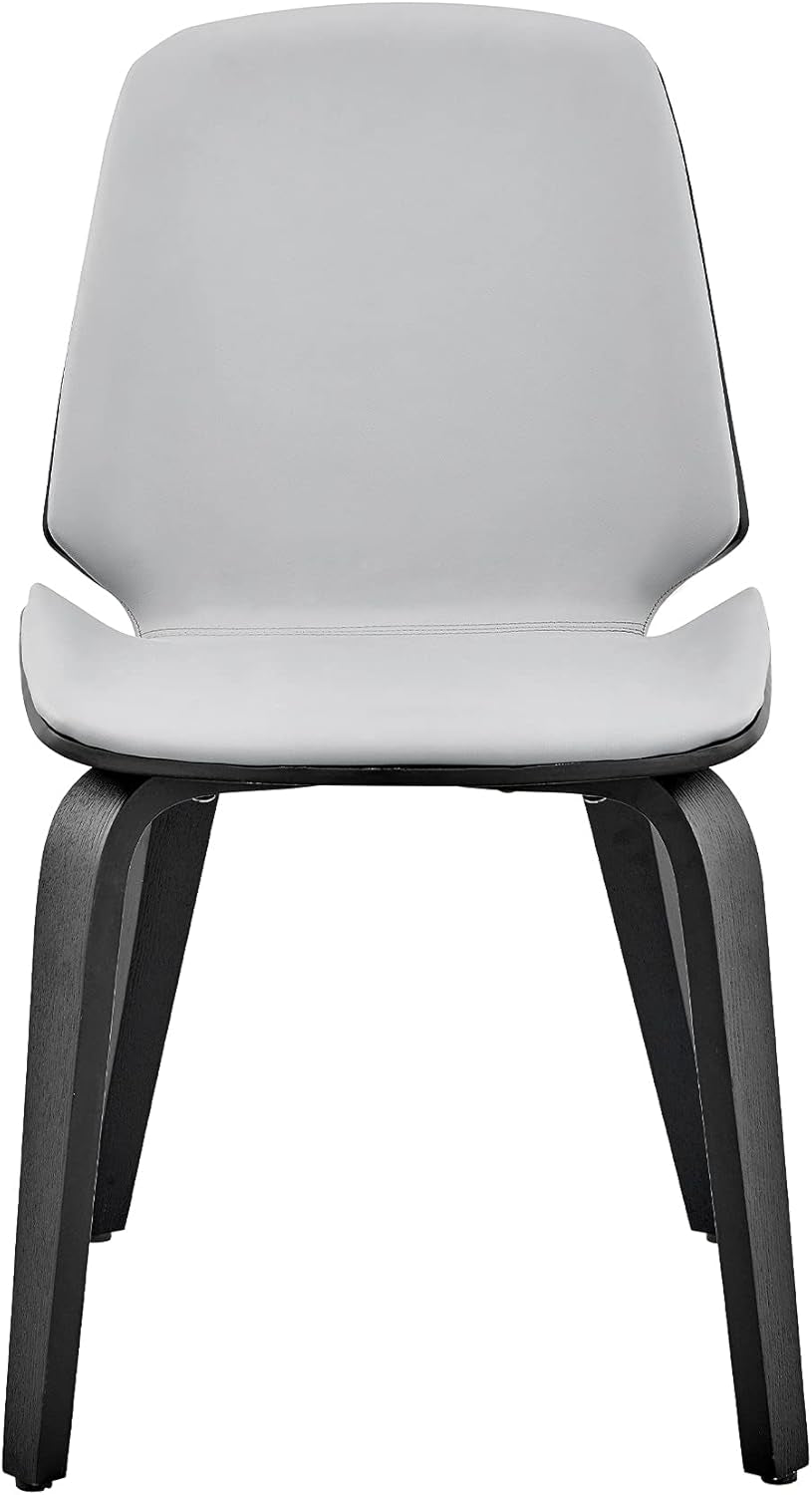Brinley Mid Century Modern Gray Faux Leather and Black Wood Dining Room Accent Side Chair for Kitchen Table Desk Vanity-3