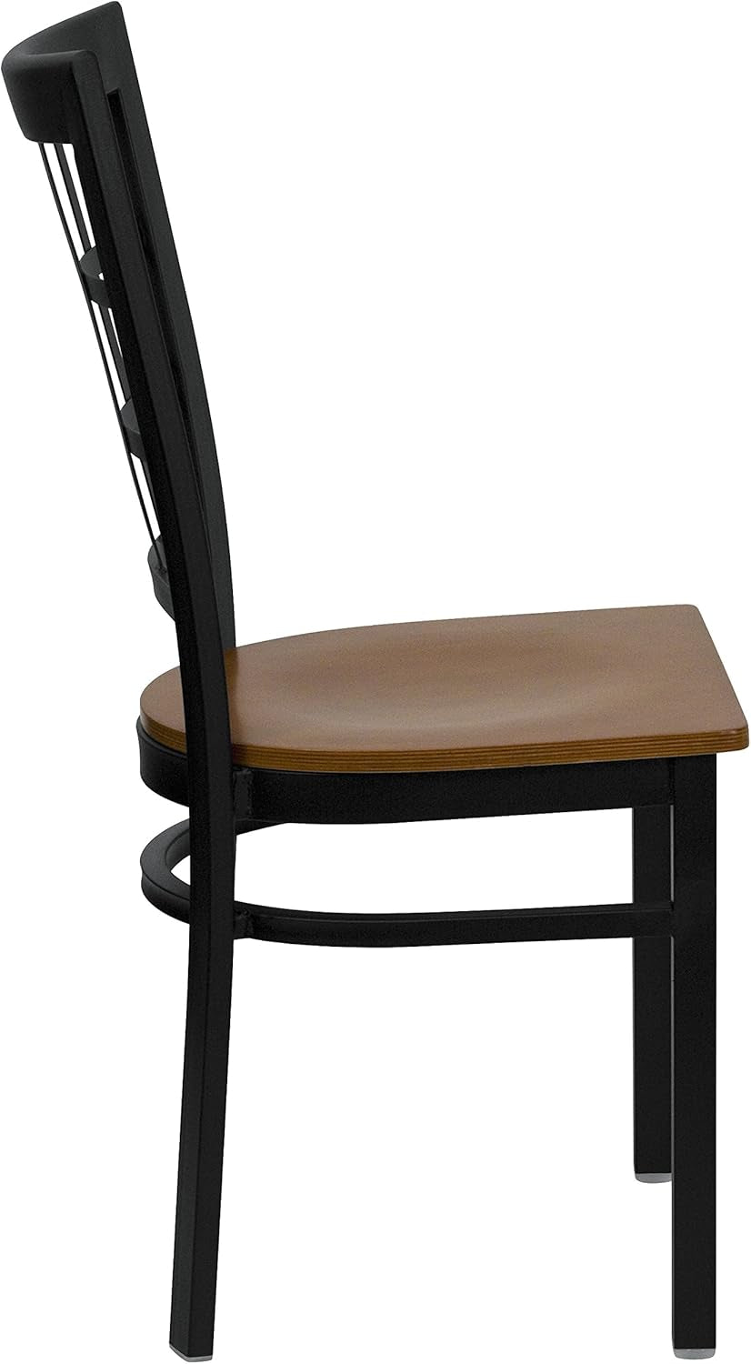 HERCULES Series Black Window Back Metal Restaurant Chair - Cherry Wood Seat-4