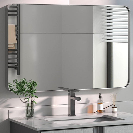 Brushed Silver Bathroom Mirrors for Wall, 30X40 Inch-0