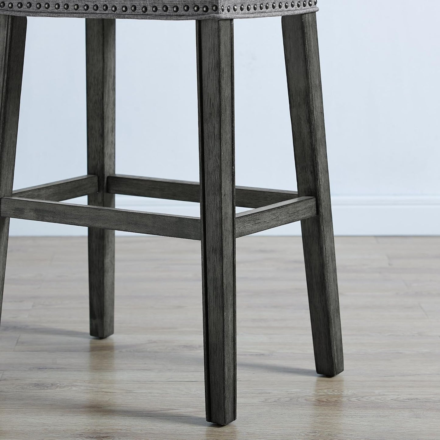 Coco Upholstered Backless Saddle Seat Bar Stools 29" Height Set of 2, Gray-2