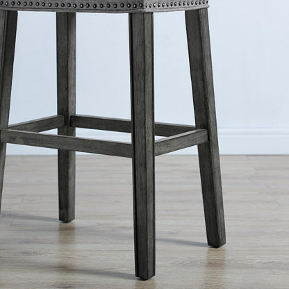 Coco Upholstered Backless Saddle Seat Bar Stools 29" Height Set of 2, Gray-2