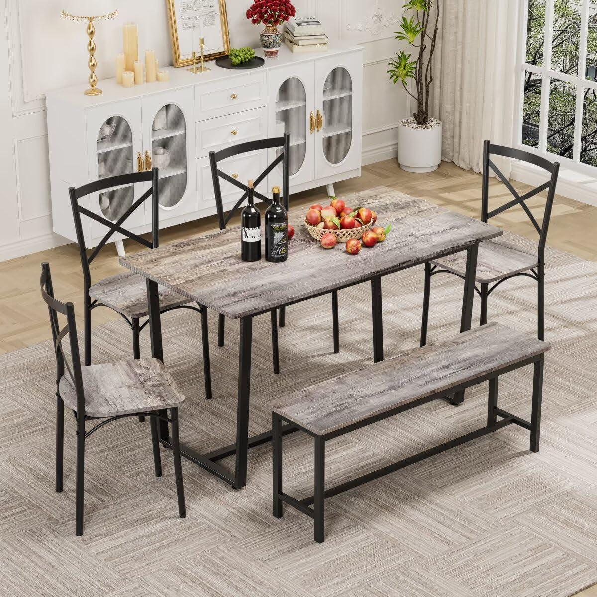 Gray 6 Piece Dining Set Easy Assembly Table Chairs Durable-2
