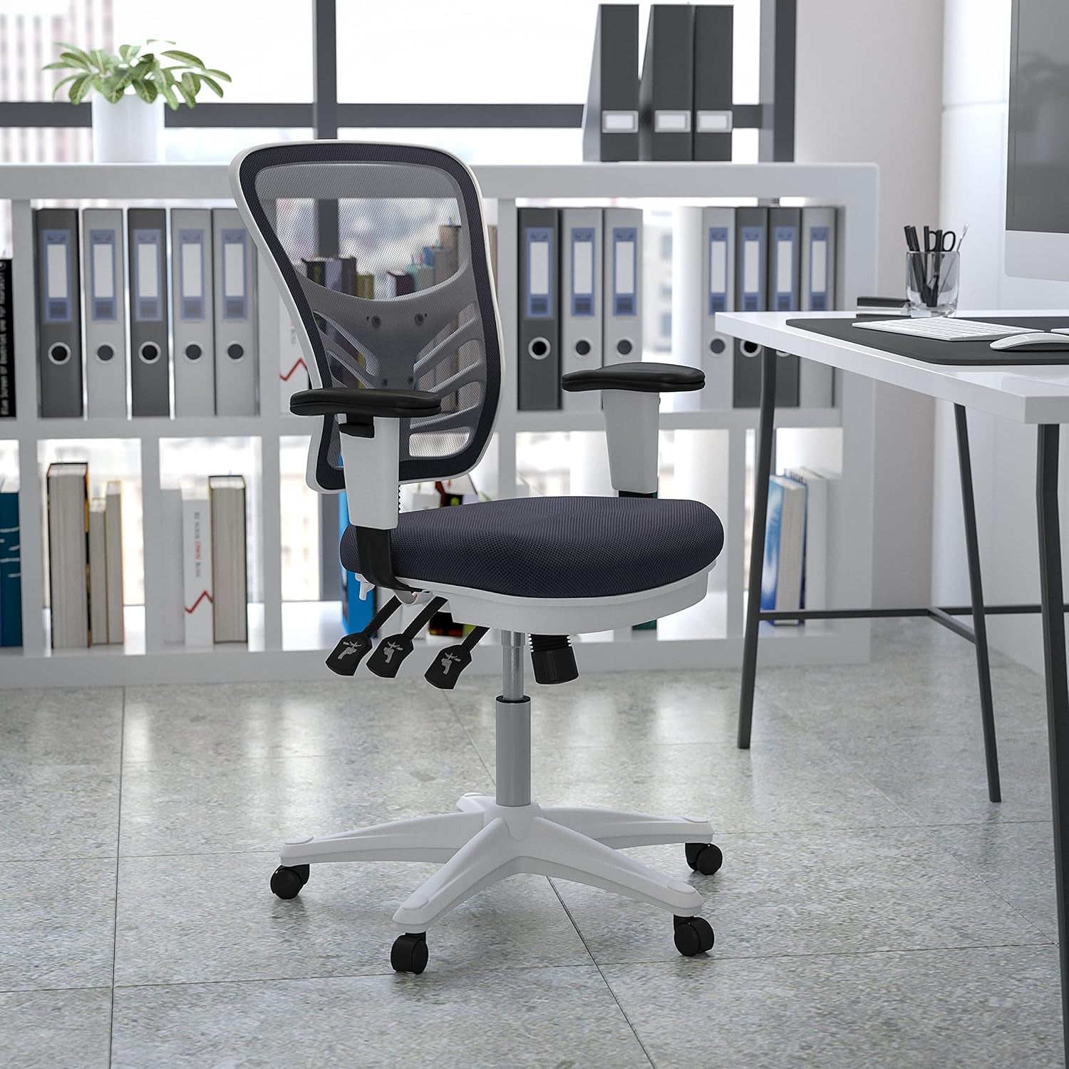Nicholas Mid-Back Swivel Office and Gaming Chair, Ergonomic Mesh Office Chair with Adjustable Lumbar Support and Height, Gray/White-1