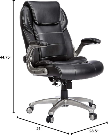 Ergonomic Office Chair, High-Back Bonded Leather with Flip-Up Arms and Lumbar Support, Black, 29.5"D X 27.5"W X 44.75"H-2