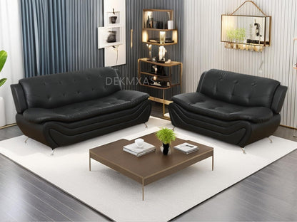 Leather Couches for Living Room, Living Room Couch Set, Sofa for Bedroom, Apartment, Living Room Furniture Sets (A-Leather Black, Sofa+Loveseat)-0