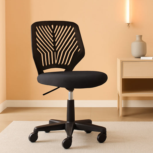 Students Cute Desk Chair Low-Back Armless Study Chair W/Lumbar Support Adjustable Swivel Chair in Home Bedroom School, Black-0