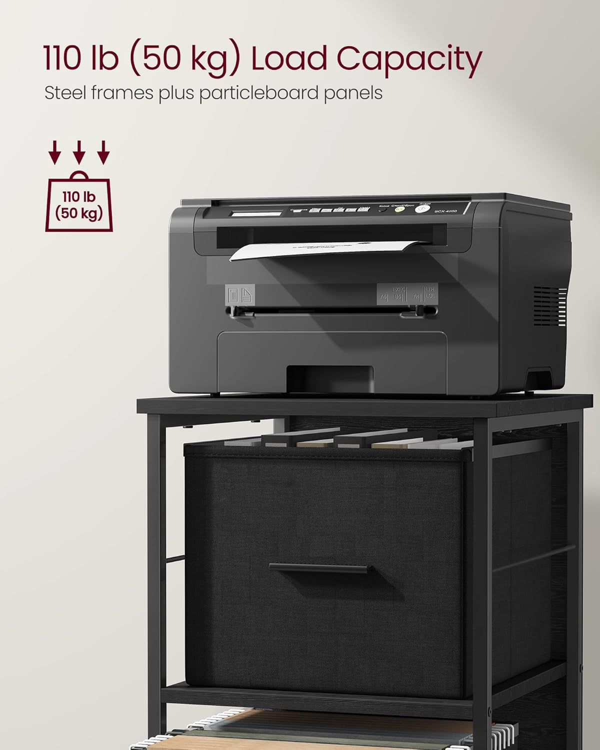 File Cabinet with 3 Drawers, Printer Stand, Cube Storage Shelf, for A4, Letter-Size Files, Hanging File Folders, File Storage Box, Home Office, Ebony Black and Ink Black UOFC058B56-3