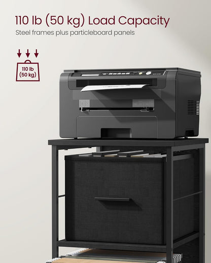 File Cabinet with 3 Drawers, Printer Stand, Cube Storage Shelf, for A4, Letter-Size Files, Hanging File Folders, File Storage Box, Home Office, Ebony Black and Ink Black UOFC058B56-3