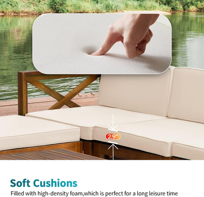 5-Piece Acacia Wood Outdoor Sofa Set Patio Bistro Set Furniture Outdoor Chat Conversation Table Chair Set with Water Resistant Cushions and Coffee Table for Beach Backyard Garden-3