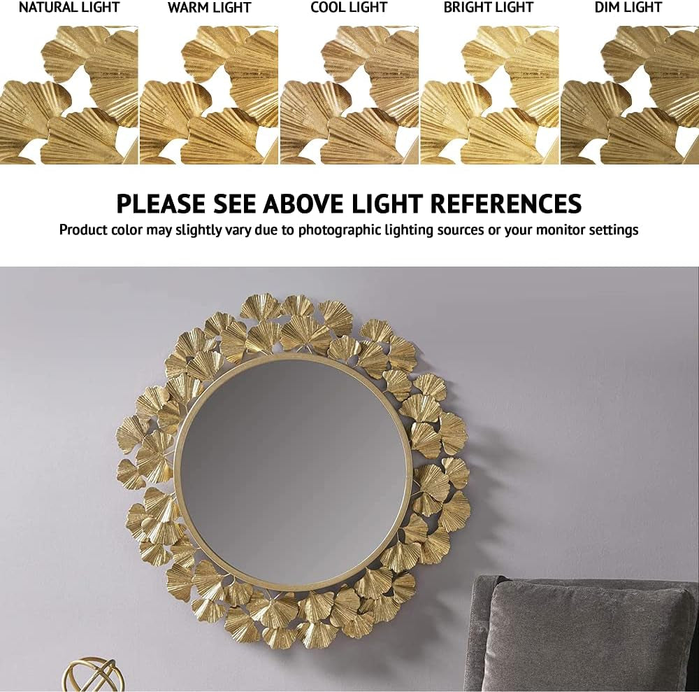 Wall Décor Large round Living Room Iron Metal Mirrors Ready to Hang Bedroom Decoration, 30.5"" X 30.5"", Eden Gold (MT160-0021)-3
