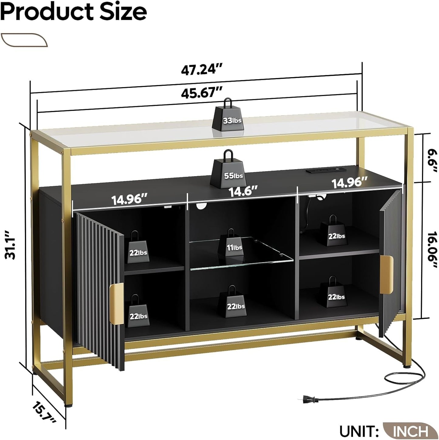Classic Black 47 Inch Coffee Bar Cabinet With Power Outlet-1