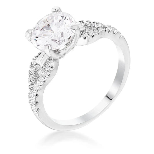 2.11Ct Rhodium Round Cut CZ Petite Ribbon Engagement Ring - Rings
