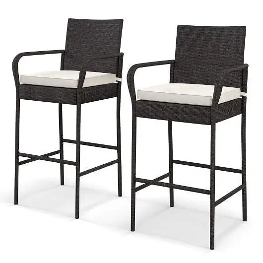 2/4 Pieces Outdoor PE Rattan Cushioned Barstool Set with Armrests-Set of 4 - Color:Off White - Patio Bar Furniture