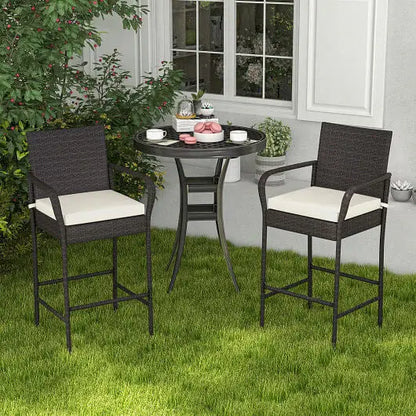 2/4 Pieces Outdoor PE Rattan Cushioned Barstool Set with Armrests-Set of 4 - Color:Off White - Patio Bar Furniture