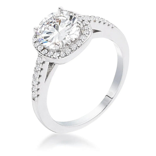 2.97Ct Rhodium Plated Classic Cushion Cut Halo Ring - Rings