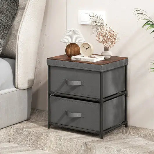 2-Drawer Nightstand with Removable Fabric Bins and Pull Handles Set of 2-Black - Color:Black - Nightstands