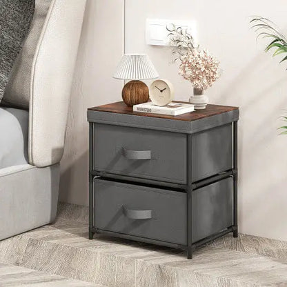 2-Drawer Nightstand with Removable Fabric Bins and Pull Handles Set of 2-Black - Color:Black - Nightstands
