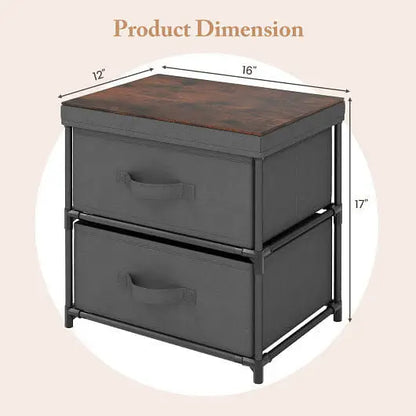 2-Drawer Nightstand with Removable Fabric Bins and Pull Handles Set of 2-Black - Color:Black - Nightstands