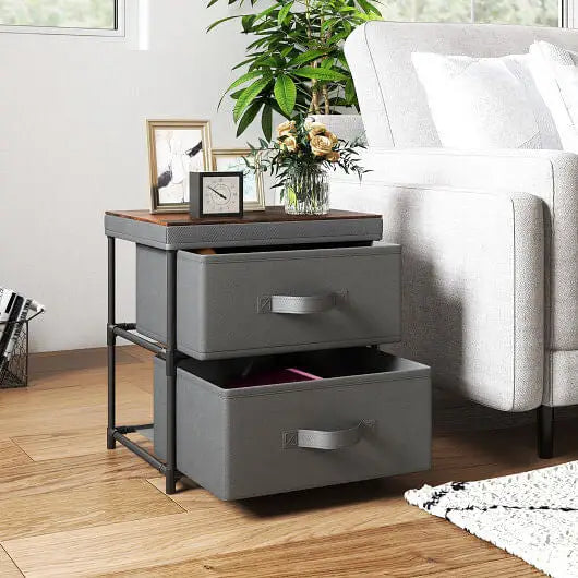 2-Drawer Nightstand with Removable Fabric Bins and Pull Handles Set of 2-Black - Color:Black - Nightstands