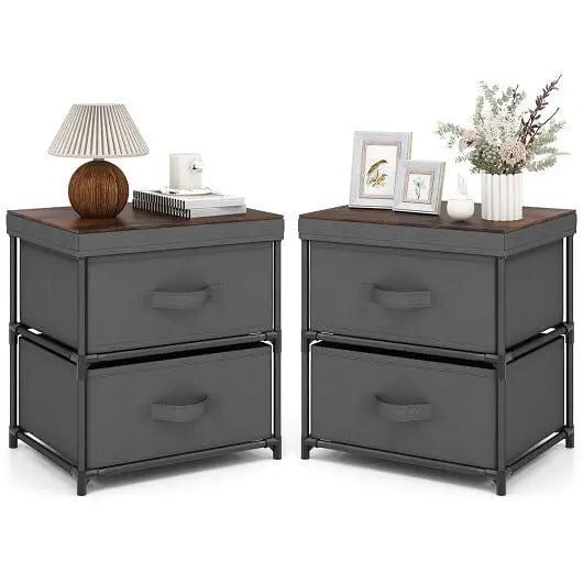 2-Drawer Nightstand with Removable Fabric Bins and Pull Handles Set of 2-Black - Color:Black - Nightstands