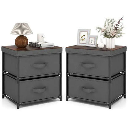 2-Drawer Nightstand with Removable Fabric Bins and Pull Handles Set of 2-Black - Color:Black - Nightstands