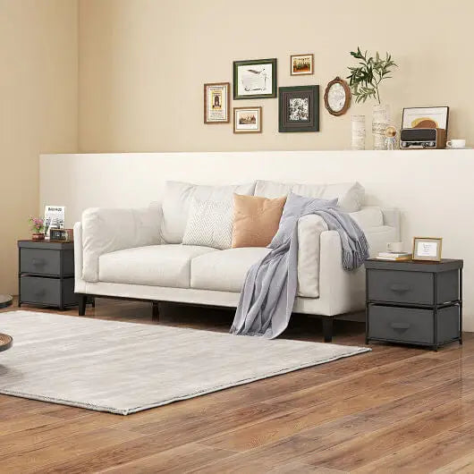 2-Drawer Nightstand with Removable Fabric Bins and Pull Handles Set of 2-Black - Color:Black - Nightstands