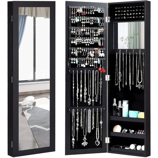2-in-1 Black Wall or Door Mounted Jewelry Organizer Full Length Mirror - Jewelry Organizer