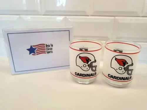 Two Arizona Cardinals shot glasses from Vintage NFL Mobil collection