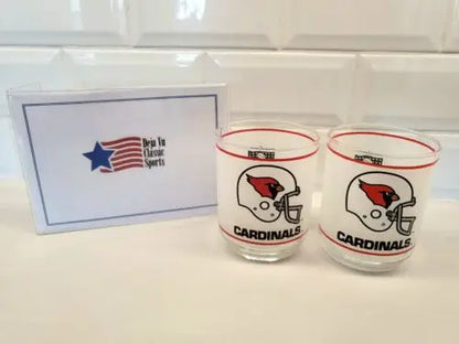Two Arizona Cardinals shot glasses from Vintage NFL Mobil collection