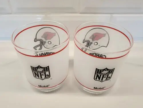 Two Vintage NFL Mobil glasses featuring the Louis Cardinals logo in mint condition