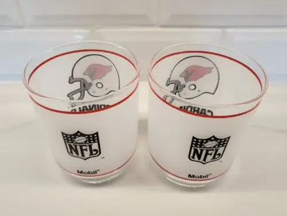 Two Vintage NFL Mobil glasses featuring the Louis Cardinals logo in mint condition